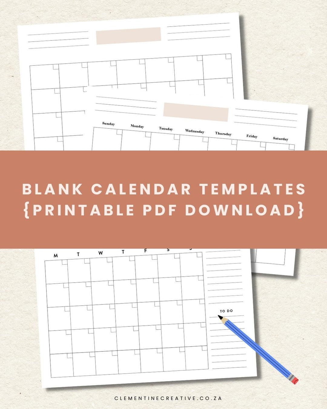 Blank Printable Monthly Calendar Templates – Clementine Creative
